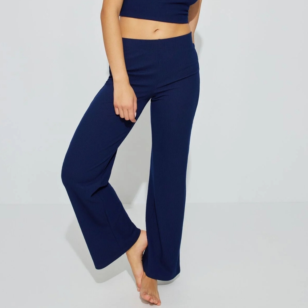 Cozy Ribbed Navy Wide Leg Pants